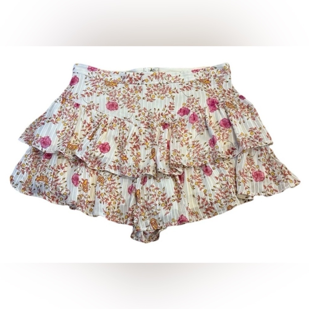 Blue Rain Floral Chiffon Tiered Ruffle Skort Cream Pink Floral Size M